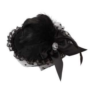 New Fashion Beautiful Hairpin Black Bow Feather Lace Hair Clip Mini 