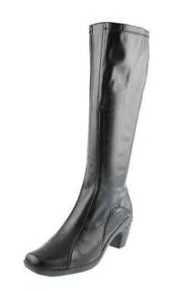 Aerosoles NEW Sawfish Black Pleather Mid Calf Block Heels Boots Shoes 
