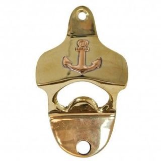 Nautical Solid Brass Wall Mount Bottle Opener With Embossed Anchor.