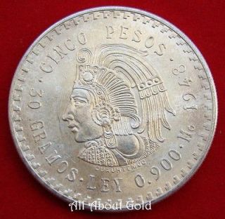 SILVER Coin 1948 MEXICO Mexican CUAUHTEMOCS 5 Pesos ASW .8681 oz 