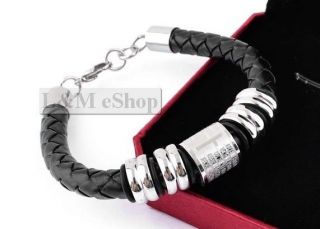 Brand New Titanium Leather Braided Black Bracelet Mens Women Gift 