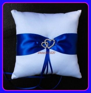 White Satin Wedding Ring Cushion With Blue Ribbons/Bridal Pillow