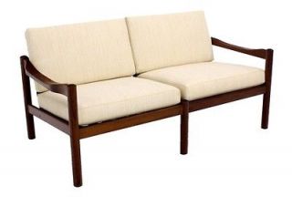 Danish Mid Century Modern Solid Teak NEW Upholstery Loveseat Sofa