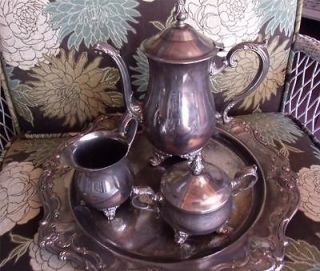 Vintage Gorham EP Duchess Pattern Brass Tea Service & Tray