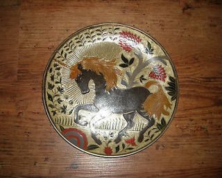 Solid Brass Plate   Made in India  Unicorn & Flowers Painted in Enamel 