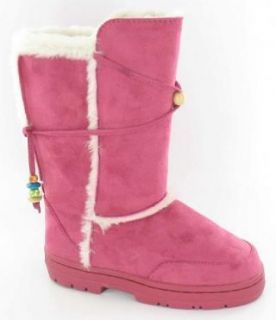 GIRLS PINK FUR TRIM & FUR LINED PULL ON CHUNKY RUBBER SOLE WINTER 