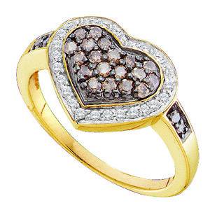 Carat Chocolate & White Diamond 10k Yellow Gold Heart Ring