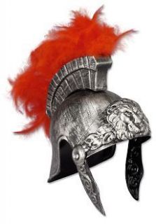 Silver Plastic Roman Spartan Gladiator HELMET Red Crest