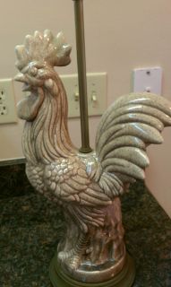 Beautiful Vintage Glazed Pottery Rooster Table Lamp   Looks Great