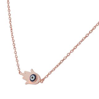   Silver Rose Gold Womens Hamsa Evil Eye Pendant Necklace with Chain