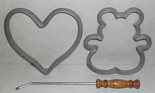 Lot 2 Large Big Rosette Cookie Fryer Waffle Molds Irons Heart Teddy 