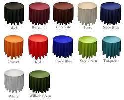 120 in. Round Satin Overlays/Table​cloths in Many Colors