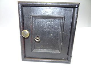   Old Iron Wood Lined Wall Safety Deposit Box Lock Safe House Strongbox