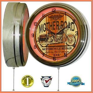 15.5 Inch Route 66 Mother Road Motorcycle Repair Tin Sign Orange 