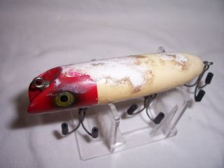 South Bend Bass Oreno Red & White Wooden Lure ~ No Eyes ~ Very Rare