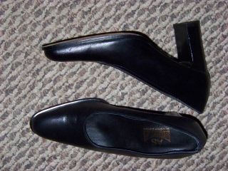 womens as studio andrew stevens basic black leather wide heels shoes 
