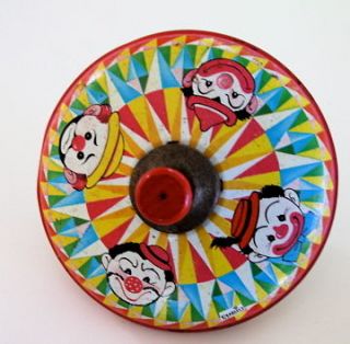  Spinning Top. Lithographed Tin Clowns Spinning Top. Free Ship