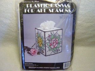 STAINED GLASS POP UP TISSUE BOX COVER/PLASTIC CANVAS FOR ALL SEASONS 