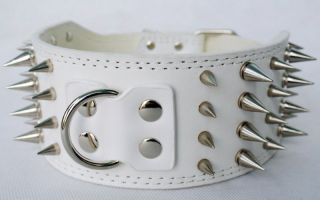 White Spiked Dog Leather Collars for Pitbull Dogs Large Collars 