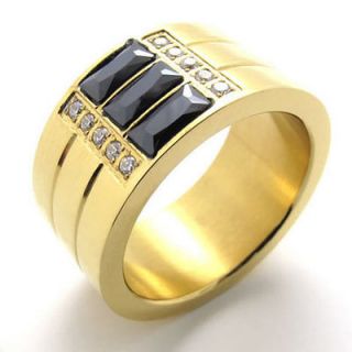 Size 8 Gold Black CZ Stainless Steel Wedding Band Mens Ring Size 8 