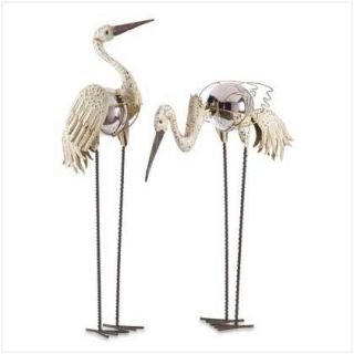   PAIR of CRANES OUTDOOR METAL STATUES ~ GARDEN YARD DECOR STAKES ~ GIFT