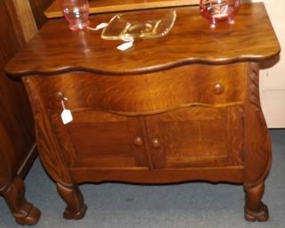 Antique Oak Claw foot Commode , Oak wash stand to use or refinish