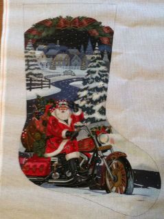   Needlepoint Canvas Christmas Xmas Stocking Santa Motorcycle