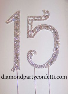   Rhinestone Silver Crystal Quinceanera 15 Birthday Number Cake Topper