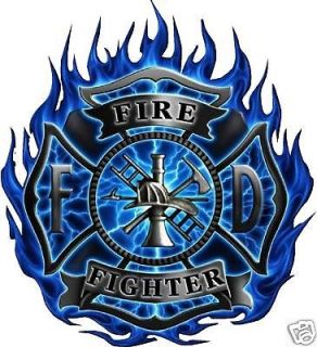 FIRE & RESCUE BLUE FLAMES FIREFIGHTER DECALS 10X11