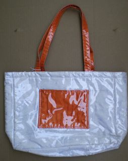   Silk Clear Plastic Beach Bag for Summer White w/ Orange Pocket