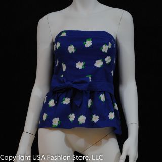   & Fitch Womens Strapless Fashion Top Sarah Blue Floral NWT