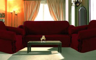   Solid Burgundy Slipcover set Sofa+Loveseat+Chair cover Jacquard Stripe