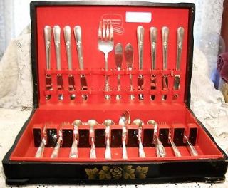   EDWARDS 1940 YOUTH INLAID STERLING SILVER SILVER PLATE FLATWARE 56 pcs