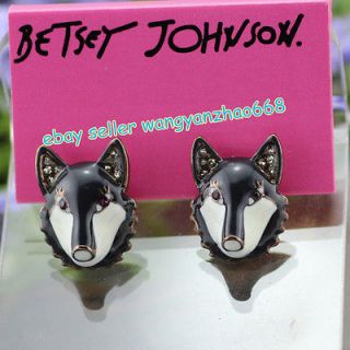 Betsey Johnson Unisex Glaze Metal Wolf Head Ear Studs Animal Earrings