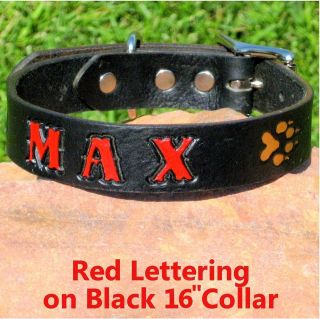   Custom 1 Black Genuine Leather Dog Collar, Personalized Pet Name