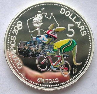 Solomon 2000 Olympics Kangaroo 5 Dollar Colour Silver Coin,Proof