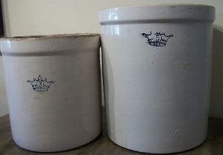 USA Kings CROWN Stoneware Crock 3 Gallon 11.5H x 11W Antique~Blue 