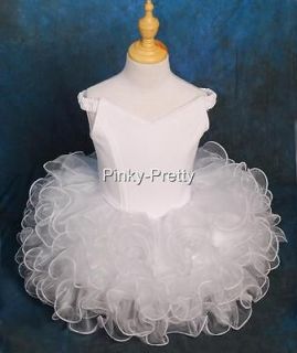 Girl White Cup Cake National Pageant Dresses Off Shoulder Shell Size 