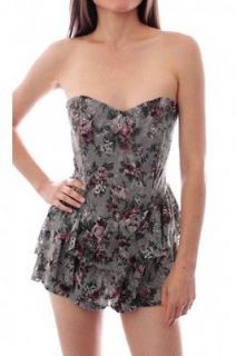 Romper Dress Floral Lace Strapless Jumper Corset Top Ruffle Shorts 