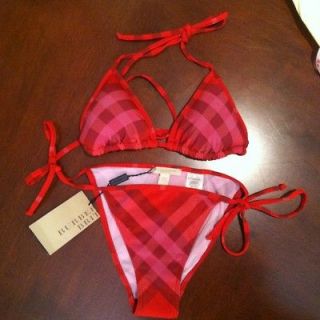 NWT $295 Burberry Brit String Bikini Pink/red Plaid Check Pattern Size 