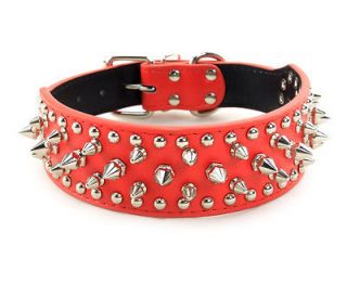   inch neck17 20 Red Leather Spikes Studded Dog Collar Large