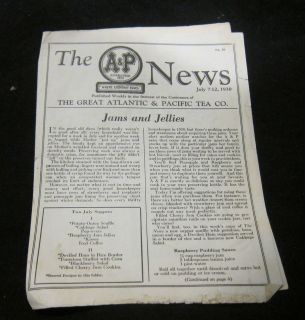   The A&P News Ad July 7 12 1930~supermarket~grocery store promo