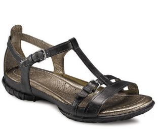   IN BOX ECCO Womens Groove T Strap Sandals Black Leather 205753 00201