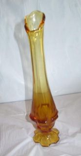 Vintage Viking Amber Swung Glass Bud Vase Unmarked