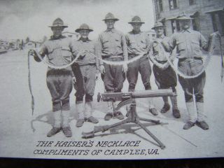 Camp Lee, Va. Kaisers Necklace Machine Gun bullet belt postcard