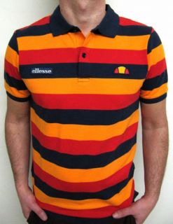 Ellesse Heritage 80s Grand Rousses Polo Shirt Navy/Red/Orange S,M,L,XL 