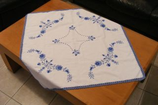   Hungary MATYO Blue Azure H Embroidered Ethnic Tablecloth Crochet