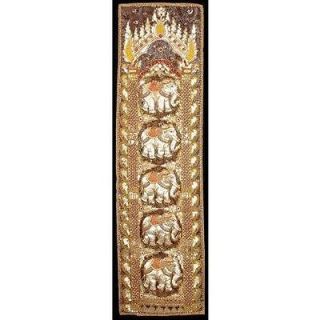 Oriental Furniture Burmese Five Elephant Long Tapestry Wall Hanging
