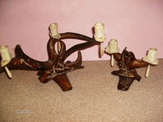   Primitive ANTLER Moose CANDLE Holder ART Carved BONE Teepee DECO Horn