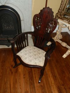 FABULOUS HAND CARVED ANTIQUE VICTORIAN HIGH BACK ROCKING CHAIR